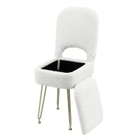 Artiss White Sherpa Storage Ottoman Vanity Stool with Folding Backrest and Metal Legs 130kg Capacity