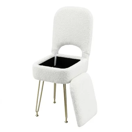 Artiss White Sherpa Storage Ottoman Vanity Stool with Folding Backrest and Metal Legs 130kg Capacity
