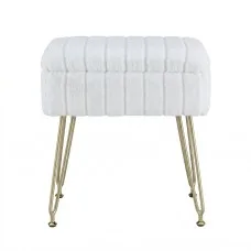Artiss White Storage Ottoman Footstool with Reversible Table Lid Hidden Storage Faux Fur Seat Metal Legs