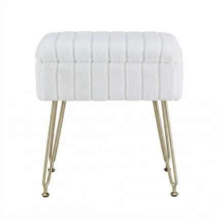 Artiss White Storage Ottoman Footstool with Reversible Table Lid Hidden Storage Faux Fur Seat Metal Legs