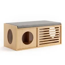 Artiss Pet Ottoman Footrest Bench 100kg Capacity with Removable Cushion and Ventilated Door Natural Pine