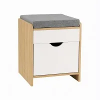 Artiss Storage Ottoman with Drawer 100kg Footrest Cushion Pine White Grey