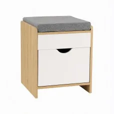 Artiss Storage Ottoman with Drawer 100kg Footrest Cushion Pine White Grey