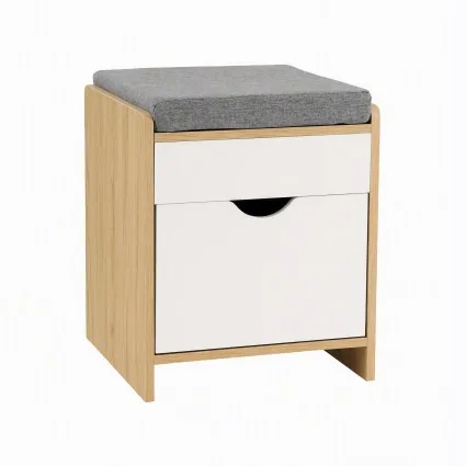 Artiss Storage Ottoman with Drawer 100kg Footrest Cushion Pine White Grey