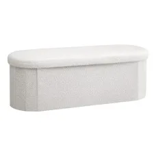 Artiss Storage Ottoman Footstool 111cm Bouclé Fabric Foldable Hidden Storage Seat 150kg Capacity White