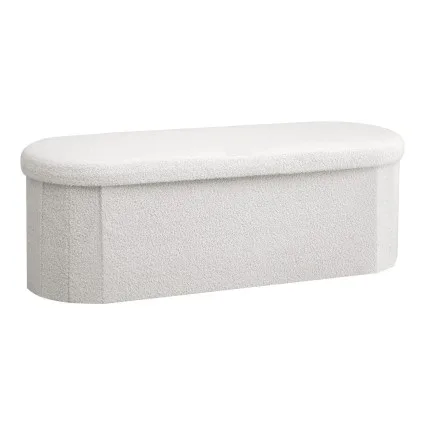Artiss Storage Ottoman Footstool 111cm Bouclé Fabric Foldable Hidden Storage Seat 150kg Capacity White