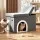 Artiss Storage Ottoman Foot Stool Cat Litter Box Enclosure Foldable with Scratcher Faux Linen Grey for Indoor Cats
