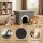 Artiss Storage Ottoman Foot Stool Cat Litter Box Enclosure Foldable with Scratcher Faux Linen Grey for Indoor Cats