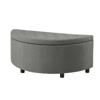 Artiss Linen Storage Ottoman Bench Half Round Tufted Upholstered Footstool Grey 110cm x 41cm x 46cm