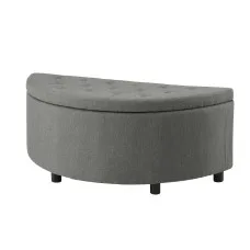 Artiss Linen Storage Ottoman Bench Half Round Tufted Upholstered Footstool Grey 110cm x 41cm x 46cm