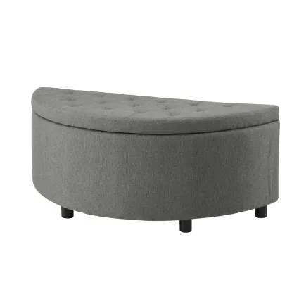 Artiss Linen Storage Ottoman Bench Half Round Tufted Upholstered Footstool Grey 110cm x 41cm x 46cm