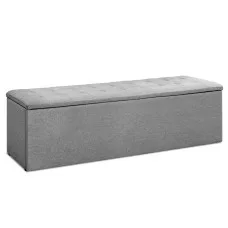 Artiss 140cm Grey Linen Storage Ottoman Blanket Box: Elegant Seating & Ample Storage Solution for Modern Homes