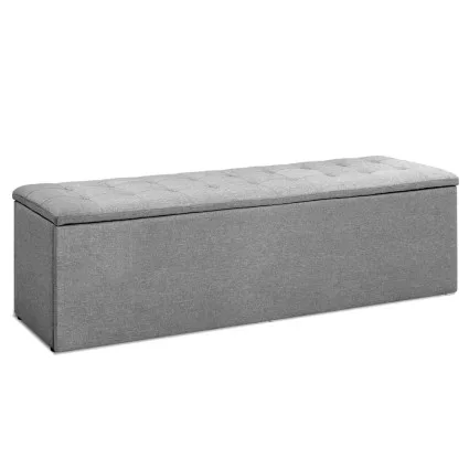 Artiss 140cm Grey Linen Storage Ottoman Blanket Box: Elegant Seating & Ample Storage Solution for Modern Homes