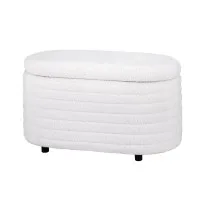 Artiss Storage Ottoman Blanket Box 87cm Bouclé Fabric Oval, White, Padded Seat, Hinged Lid, Bedroom Organiser