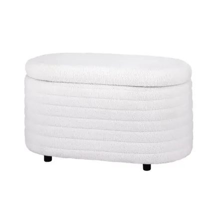 Artiss Storage Ottoman Blanket Box 87cm Bouclé Fabric Oval, White, Padded Seat, Hinged Lid, Bedroom Organiser