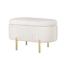 Artiss 87cm White Velvet Oval Storage Ottoman with Metal Legs - Stylish Blanket Box with Generous Storage, Easy Assembly