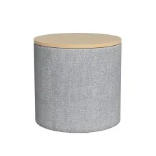 Artiss 40cm Grey Round Storage Ottoman - Faux Linen, MDF Frame, Concealed Space, 150kg Capacity, No Assembly