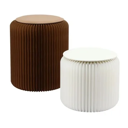 Artiss Accordion Folding Paper Stools Set 2 Pack Natural Kraft with Cushions Hexagon Honeycomb 100KG