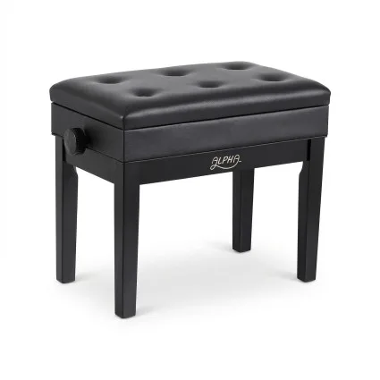 Alpha Adjustable Piano Bench Wooden Keyboard Seat with Storage, Padded 110kg Capacity, Tufted Black