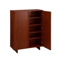 Artiss 5 Tier Bamboo Shoe Cabinet with Adjustable Shelves Walnut Fluted Doors Soft Close Hinges