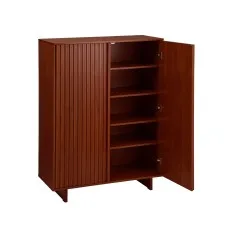 Artiss 5 Tier Bamboo Shoe Cabinet with Adjustable Shelves Walnut Fluted Doors Soft Close Hinges