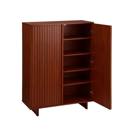 Artiss 5 Tier Bamboo Shoe Cabinet with Adjustable Shelves Walnut Fluted Doors Soft Close Hinges