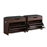 Artiss 2-Piece Shoe Bench Set with Lift-Up Seats Hidden Storage and 18-Pair Capacity Walnut Adjustable Shelves