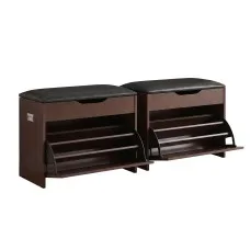 Artiss 2-Piece Shoe Bench Set with Lift-Up Seats Hidden Storage and 18-Pair Capacity Walnut Adjustable Shelves