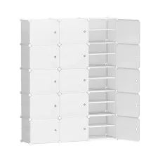 Artiss 15 Cube Shoe Rack Storage Cabinet - Stackable, Eco-Friendly PP Plastic, 124x30x158cm, White, Ventilated Design