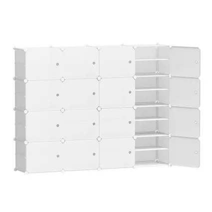 Artiss 16-Cube Shoe Rack DIY - Stackable, Eco-Friendly PP Plastic, 166x30x126cm, Ventilated, White Storage Cabinet