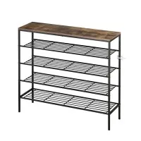 Artiss Bob 5-Tier Shoe Rack Walnut and Black Holds Up to 25 Pairs Industrial Metal Frame Particleboard Top