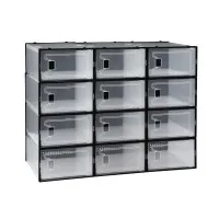 Artiss Set of 12 Stackable Shoe Storage Boxes Black Transparent PP Plastic with Easy-Open Doors and Ventilation
