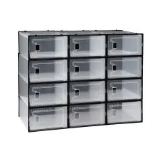 Artiss Set of 12 Stackable Shoe Storage Boxes Black Transparent PP Plastic with Easy-Open Doors and Ventilation