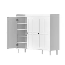 Artiss 8-Tier Shoe Cabinet White with 3 Adjustable Shelves Stores up to 30 Pairs 112x35x100cm and Magnetic Doors