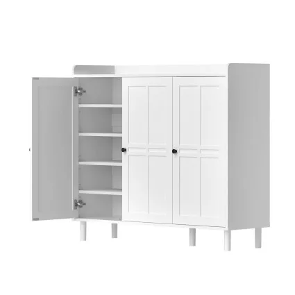 Artiss 8-Tier Shoe Cabinet White with 3 Adjustable Shelves Stores up to 30 Pairs 112x35x100cm and Magnetic Doors