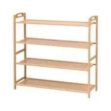 Artiss 4 Tier Shoe Rack Bamboo Storage Organiser for 12 Pairs with Curved Handles and Anti-Tip Kit Pine