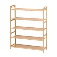 Artiss 5 Tier Shoe Rack Bamboo Storage Organiser Stores Up to 15 Pairs with Anti-Tip Kit Pine Curved Handles