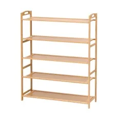 Artiss 5 Tier Shoe Rack Bamboo Storage Organiser Stores Up to 15 Pairs with Anti-Tip Kit Pine Curved Handles