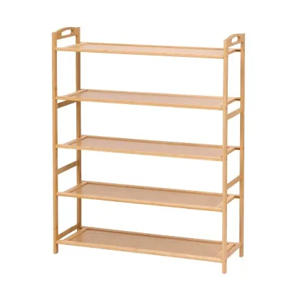 Artiss 5 Tier Shoe Rack Bamboo Storage Organiser Stores Up to 15 Pairs with Anti-Tip Kit Pine Curved Handles