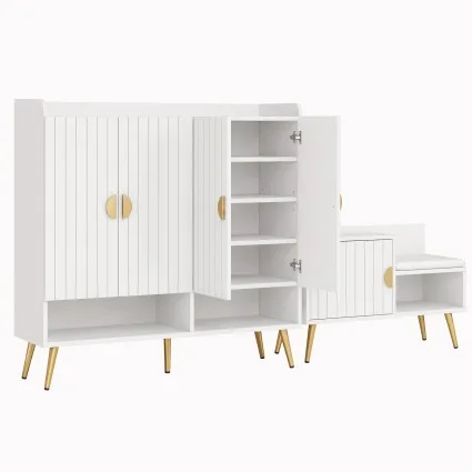 Artiss Shoe Cabinet Bench Set with Adjustable Shelves and 36-Pair Storage White