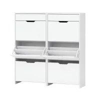 Artiss 2x Shoe Cabinet Organiser 3 Flip Drawer High Gloss White Slim 24cm Depth 2 Pack 62x24x126cm