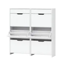 Artiss 2x Shoe Cabinet Organiser 3 Flip Drawer High Gloss White Slim 24cm Depth 2 Pack 62x24x126cm