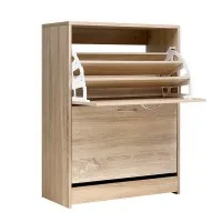 Artiss 3-Tier Shoe Rack Cabinet, 24 Pairs, Adjustable Shelves, Oak Finish, Compact Design, 63x29x86cm, Easy Assembly