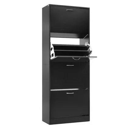 Artiss Shoe Rack Cabinet - Sleek Black Storage for 60 Pairs, 4 Doors, Adjustable Shelves, Space-Saving Design