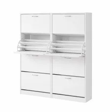 Artiss 2-Piece Shoe Cabinet Storage Organiser with 4 Flip Drawers Adjustable Shelves White Entryway Set