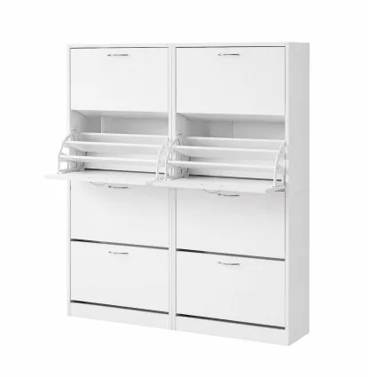 Artiss 2-Piece Shoe Cabinet Storage Organiser with 4 Flip Drawers Adjustable Shelves White Entryway Set