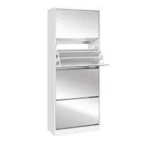 Artiss White Mirror Shoe Cabinet for 60 Pairs, Melamine Particle Board, 4 Compartments, Full-Length Mirror, 63x30x160cm