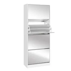 Artiss White Mirror Shoe Cabinet for 60 Pairs, Melamine Particle Board, 4 Compartments, Full-Length Mirror, 63x30x160cm