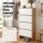 Artiss 8-Tier Narrow Shoe Cabinet White and Pine 80 x 35 x 154 cm Slim Hallway Storage Unit 4 Flip Doors