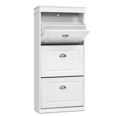 Artiss White 3-Tier Shoe Rack Cabinet – Stores 18 Pairs, Adjustable Shelves, Premium E1 MDF, 53.5x24x117.5cm